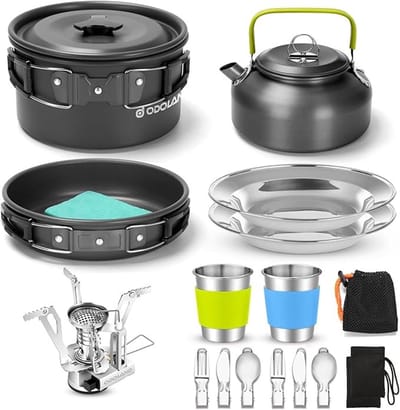 Lichtgewicht Camping Kookset met Antiaanbaklaag - 14 Delig