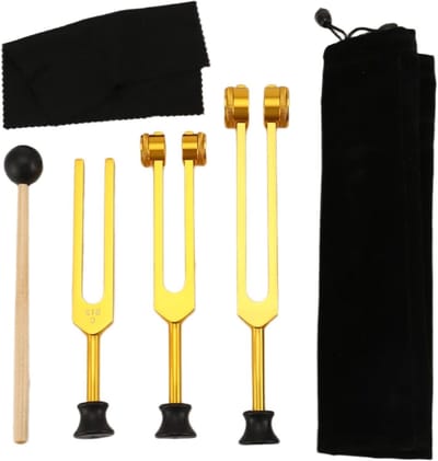 Set Stemvorken - Geluidsvorken Chakra - Meditatie en Yoga - Hoogwaardige Aluminiumlegering - 24 x 14 x 4 cm - Goud