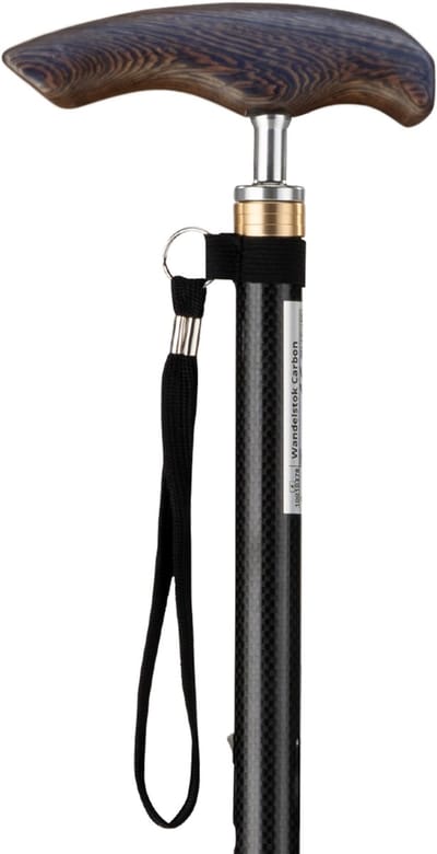 MultiMotion Carbon wandelstok met houten handvat - Extra licht van gewicht - Ergonomisch gevormd handvat - Loopstok