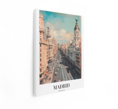 Artaza Canvas Schilderij Madrid - 90x120 cm - Wanddecoratie Spanje Stad - Muurdecoratie Gran Via - Vintage Skyline Decoratie