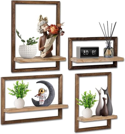 Set van 4 Multifunctionele Houten Wandplanken, Praktische Decoratieve Planken voor Keuken, Badkamer en Woonkamer, Rustiek Design voor Thuis en Kantoor