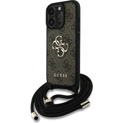 Guess 4G Serie - iPhone 16 Pro Max Hoes - Crossbody Strap - Leren Bescherming - Bruin