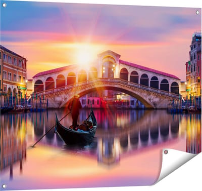 Gards Tuinposter Gondel bij de Rialtobrug in Veneti�, Itali� - 100x80 cm - Tuindoek - Tuindecoratie - Wanddecoratie buiten - Tuinschilderij