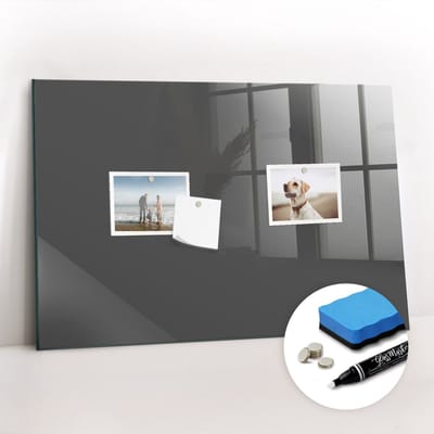 Tulup Whitebord - Kleur Grijs Magneetbord - 60 cm x 40 cm - Memobord Keuken - Design Memobord - Memo Bord - Ideeënbord Thuiswerkplek - Inclusief Gratis Magneten & Marker & Spons - Memobord Magnetisch - Foto Magneetbord