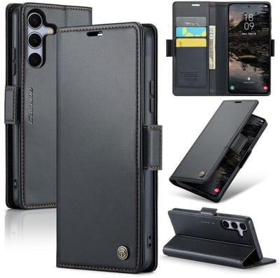 CaseMe Wallet Case met RFID Bescherming en Magneetsluiting voor Galaxy S25 Plus / S24 Plus _ Zwart