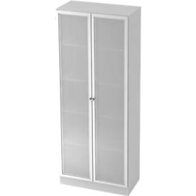 Archiefkast met glazen deuren ULM, 5 ordnerhoogten, B 800 x D 420 x H 2004 mm, lichtgrijs