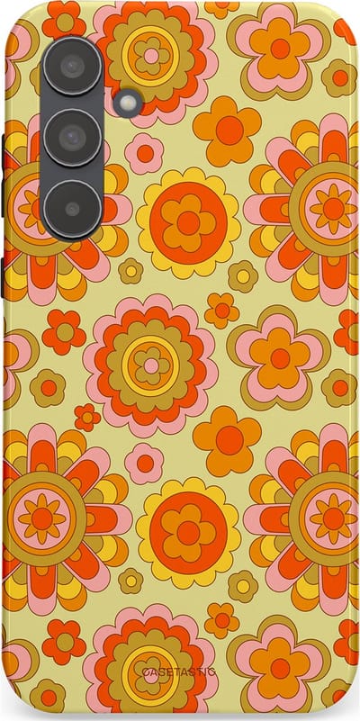 Casetastic Hoesje Geschikt voor Samsung A55 - Stijlvolle Beschermende Duo-layer Case - Retro Oranje Bloemen