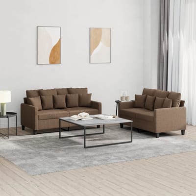 vidaXL - 2-delige - Loungeset - met - kussens - stof - bruin