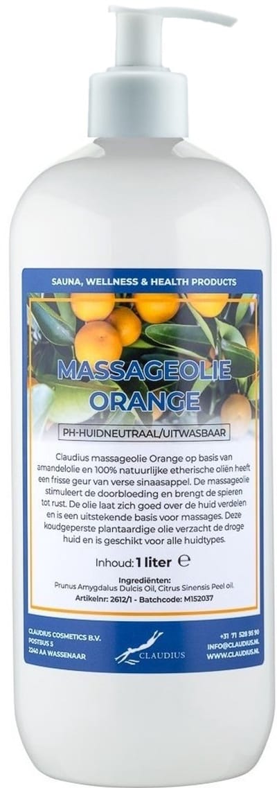 Massageolie Orange 1 liter met witte pomp - 100% natuurlijk - biologisch en koud geperst