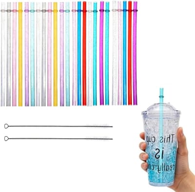 Herbruikbare Glanzende Drinkrietjes van Hard Plastic - 24 Stuks van 23 cm met 2 Schoonmaakborstels | Ideaal voor Feestjes, Thuisgebruik en Koude/Warme Dranken