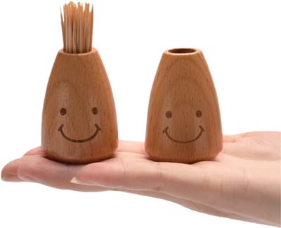 10 stuks - Mini tandenstokerhouder met smileygezichtje - Draagbaar tandenstokerpotje - Houten tandenstokerflesje - 3,8*5 cm - Bruin