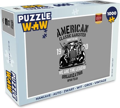 Puzzel Mancave - Auto - Zwart - Wit - Grijs - Vintage - Legpuzzel - Puzzel 1000 stukjes volwassenen