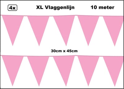 40 meter XL Vlaggenlijn licht roze 30cm x 45cm – 4x vlaggenlijn licht roze 10 meter - Giga vlaglijn themafeest party festival