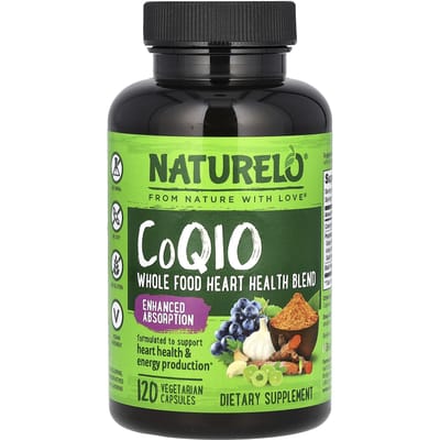 NATURELO, CoQ10, Hartgezonde Whole Food Blend, 120 Plantaardige Capsules