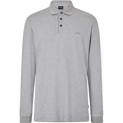 Boss Pado 30 katoenen poloshirt met lange mouwen voor heren (Zilver)