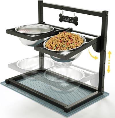 Verhoogde Hondenbakken - Hondenvoer Station - Comfortabel Eten - 4 Hoogte-instellingen - 2x 1.5L Kom - Zwart