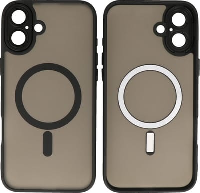 MagSafe Hoesje Geschikt voor iPhone 16 - Mat-Transparent met Camera Beschermer Case - Zwart