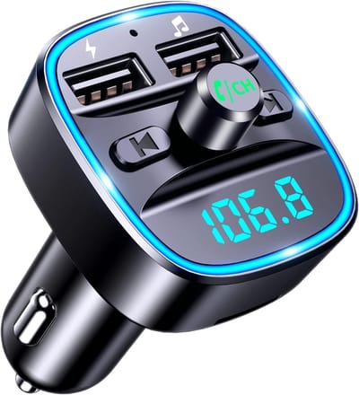 Bluetooth FM-Zender, Bluetooth-Autoadapter Autoradio FM-Zender, Autolader Sigarettenaansteker met Handsfree Bellen, 2 USB-Poorten (5V / 2,4A en 1A), Ondersteunt USB-Stick en TF-kaart