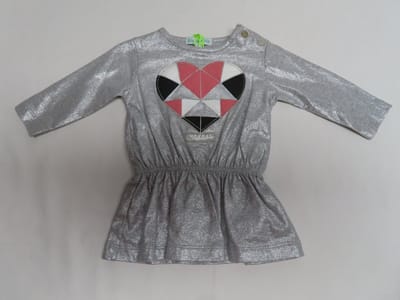 Jurk - Meisje - Glitter - Zilver + hartje - 1 maand 56