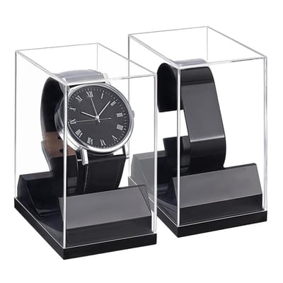 Dailygoods- Horloge-Displaybox - Transparante Plastic Behuizing - Compact Formaat - Bescherming tegen Stof/Krassen - Voor Mannen/Vrouwen - 1,9 x 3,5 x 3,5 Inch - Horlogehouder