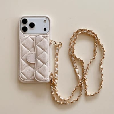 Portefeuille Bandoulière de Luxe Étui Téléphone avec Porte-Cartes Lanière en Cuir Sangle d'Épaule pour IPhone 13 14 15 16 17 Pro Max (Non ) iPhone17 Pro Max blanc