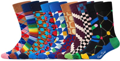 10 Paar – Happy Socks – Thema Grafisch - Maat 41-46 – Dames & Heren – Katoen – Diverse kleuren