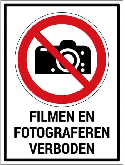 Filmen en fotograferen verboden bord met tekst | gecoat dibond materiaal | 20 x 15 cm