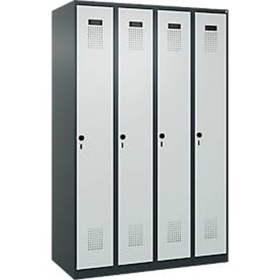 C+P Evolo Plus garderobekast, 4 vakken, rechts scharnierend, veiligheidsdraaistang, B 1200 x D 500 x H 1850 mm, antracietgrijs/lichtgrijs