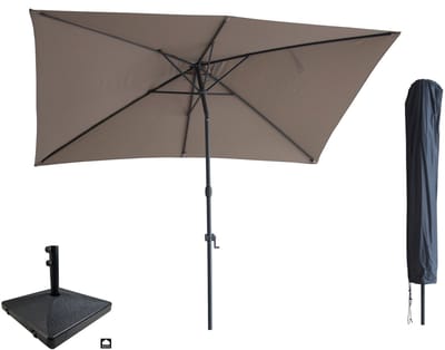 Kopu® Sevilla Parasol Rechthoek 200x300 cm met Hoes en voet - Balkonparasol Taupe