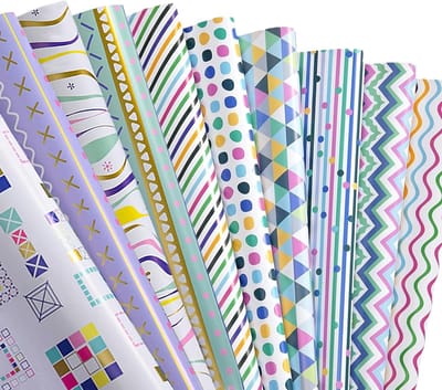SnelShoppen - Cadeaupapier Set voor Verjaardag en Kerst - 7 Stukken Cadeaupapier 70x50cm met 2 Ribbons en Dubbelzijdige Tape - Paars Gestreept - Perfe