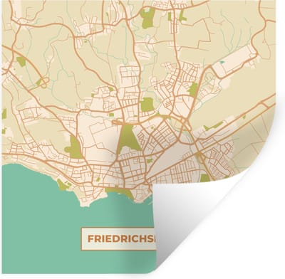 Muurstickers - Sticker Folie - Friedrichshafen - Kaart - Stadskaart - Vintage - Plattegrond - 100x100 cm - Plakfolie - Muurstickers Kinderkamer - Zelfklevend Behang XXL - Zelfklevend behangpapier - Stickerfolie