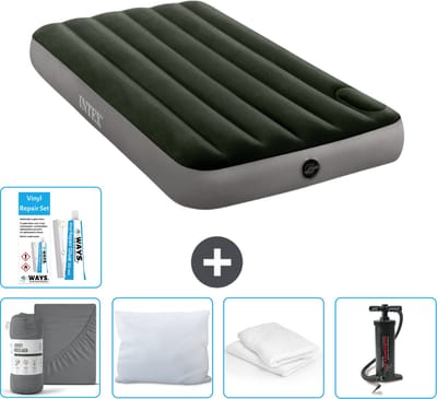 Intex Luchtbed - 1-Persoons - 99 x 191 x 25 cm - Groen - Inclusief Hoeslaken - Kussen - Pomp - Reparatieset en Kussenbeschermer