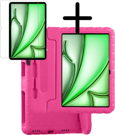 Hoesje Geschikt voor Apple iPad Air 6 (2024) - 11 inch - 6e Generatie - M2 - Met Screenprotector - Kinderhoes Shockproof Bumper - Kidsproof Case - Tablet Hoes - Kinder Hoes Cover - Roze