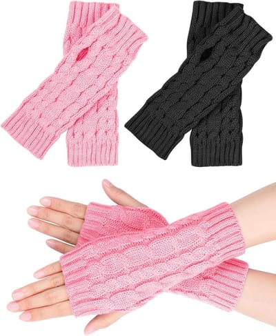 2 Paar Halve Vingerloze Handschoenen voor Dames, Warme Gebreide Polswarmers voor de Winter, Unisex Korte Handwarmers