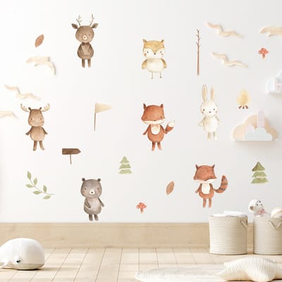 Muursticker kinderkamer | Schattige Bosdieren | cartoon dieren | Stickers zelfklevend | Kinderkamer | Babykamer | slaapkamer | Meisje | Jongen | Huis inrichting | Stickerkamer®