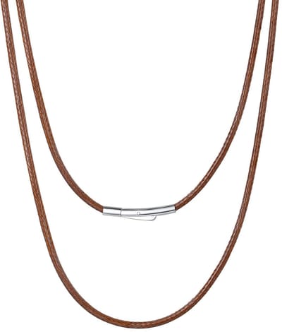 Gevlochten leren ketting, 2 mm/3 mm, voor heren en dames, rubberen halsband met roestvrijstalen sluiting, zwart/bruin, lengte 40-76 cm