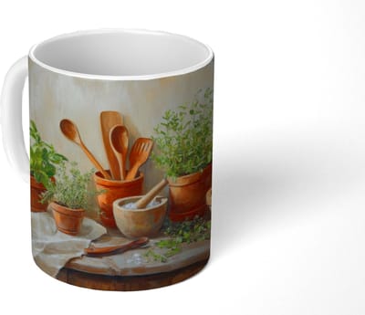Mok - Koffiemok - Potten - Kruiden - Hout - Mokken - 350 ML - Beker - Koffiemokken - Theemok