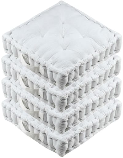 Stof Textile Vloerkussen Maxime - 4x - wit - katoen - 45 x 45 x 10 cm - vierkant - Extra dik - extra zitplaatsen - spelen - gamen - relaxen