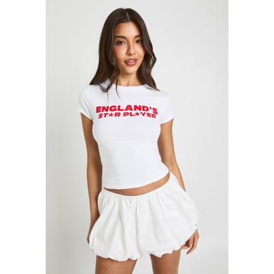 boohoo Dames Engeland's Ster Speler Slogan Baby Tee | Wit | Maat: XS
