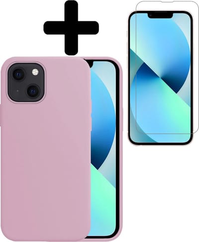 Hoesje - Met Screenprotector - Geschikt voor Apple iPhone 13 Mini - Sterk & Shockproof - Telefoon Hoes - Back Cover - Siliconen Case - Telefoonhoes - Lila