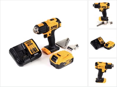 DeWalt DCE 530 P1 accu-heteluchtpistool 18V 530°C + 1x accu 5,0Ah + 1x oplader + vlak- en reflectormondstuk