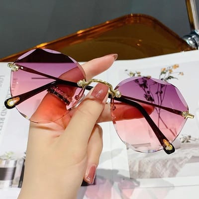Luxe Merk Vintage Randloze Zonnebrillen Dames Heren Mode Verloopkleur Lens Zonnebrillen Tinten Voor Vrouwelijke 1PC