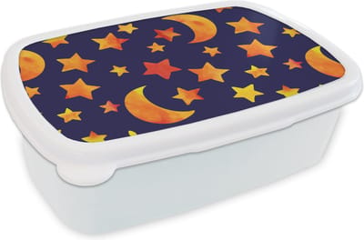 Broodtrommel Wit - Lunchbox - Brooddoos - Sterren - Nacht - Patronen - Kind - 18x12x6 cm - Volwassenen