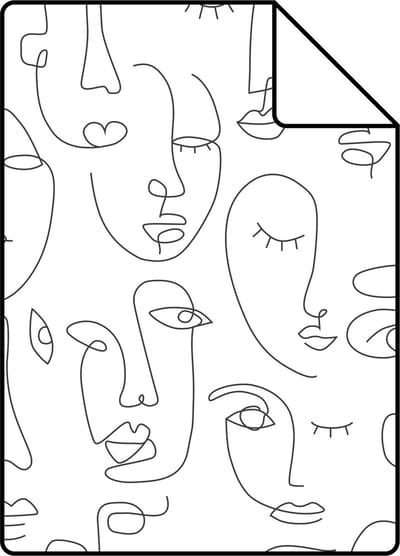 Proefstaal ESTAhome behang line art gezichten zwart wit - 26.5 x 21 cm - 139145-S