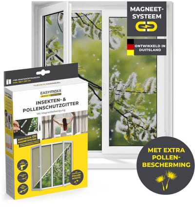 EASYmaxx Pollenhor voor ramen met Magic Click | Individueel op maat gesneden voor alle ramen tot 150 x 130 cm | Eenvoudige installatie met 12 magneten - niet boren of schroeven, grijs, 1 stuk