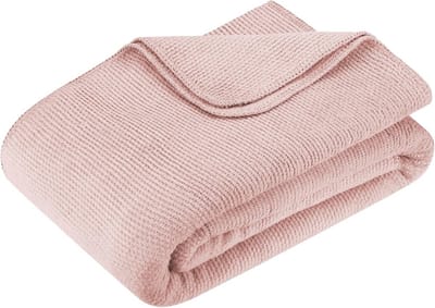 Premium Katoenen Knuffeldeken 150 x 200 cm - Superzachte Woondeken voor Bank en Bed (Roze)