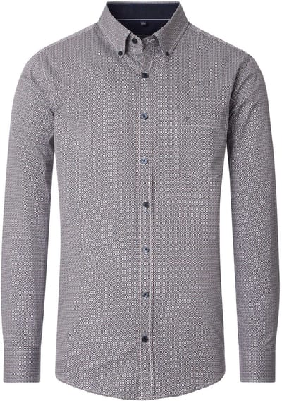 CASA MODA Sport casual fit overhemd - twill - grijs met wit en roestbruin dessin - Strijkvriendelijk - Boordmaat: 43 - 44