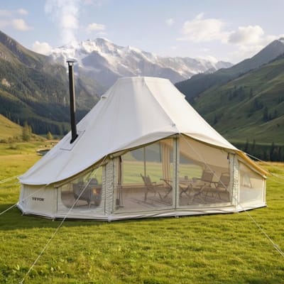 VEVOR Bell Tent, 4 seizoenen, 6x4x3,1 m, yurttent met opening voor kachelpijp en regenhoes, polykatoenstof, slaapt tot 12 personen, ideaal voor gezinskamperen en buitenactiviteiten, beige