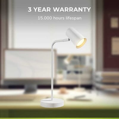 HOFTRONIC - Riga LED Tafellamp Wit - GU10 - Kantelbaar en Draaibaar - Modern - Nachtkastlamp Bureaulamp verzwaarde voet - 1,75 meter snoer Incl. Snoerdimmer (dimbaar) - (H: 421mm)