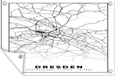 Muurdecoratie Plattegrond - Dresden - Kaart - Stadskaart - 180x120 cm - Tuinposter - Tuindoek
